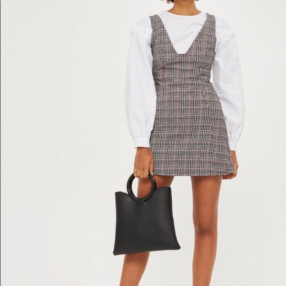 Topshop Petite Checked A-Line Pinafore Zip Dress